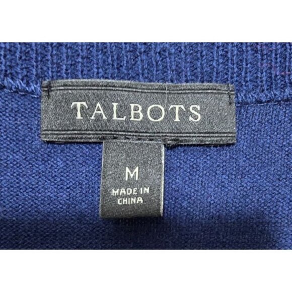 Talbots Top M Blue White Elephants Short Sleeve Comfort Business Casual Classic - Picture 3 of 10